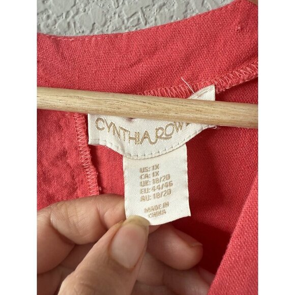 Cynthia Rowley Linen Blend Square Neck Asymmetric Lagenlook Dress Coastal Coral - Picture 8 of 10